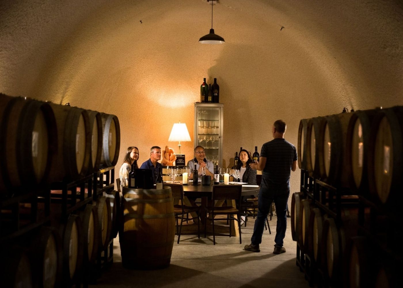 winemaker, Patrick, answering any and all questions during a private wine tasting in our cave.